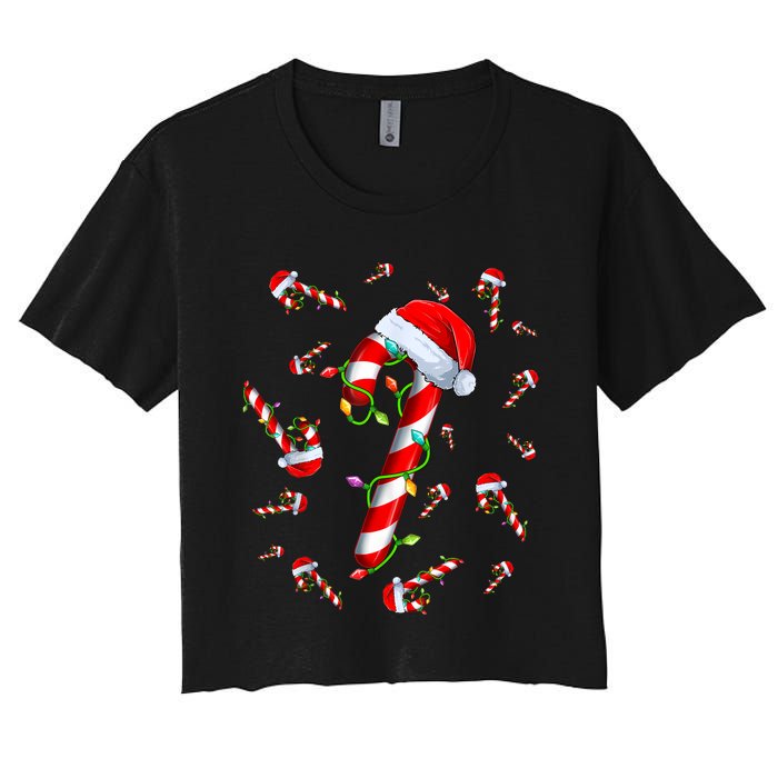 Candy Cane Merry And Bright Red And White Candy Christmas Women's Crop Top Tee