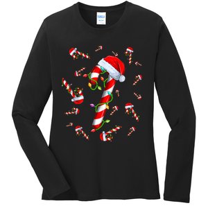 Candy Cane Merry And Bright Red And White Candy Christmas Ladies Long Sleeve Shirt