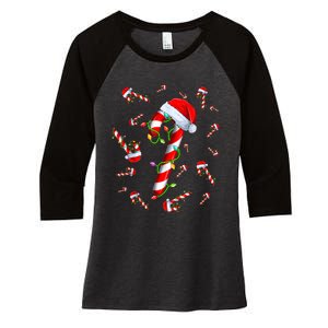 Candy Cane Merry And Bright Red And White Candy Christmas Women's Tri-Blend 3/4-Sleeve Raglan Shirt