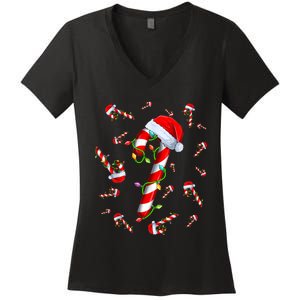 Candy Cane Merry And Bright Red And White Candy Christmas Women's V-Neck T-Shirt