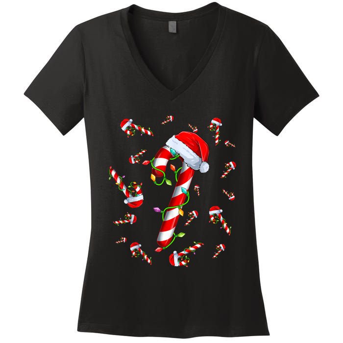 Candy Cane Merry And Bright Red And White Candy Christmas Women's V-Neck T-Shirt