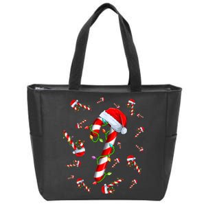 Candy Cane Merry And Bright Red And White Candy Christmas Zip Tote Bag