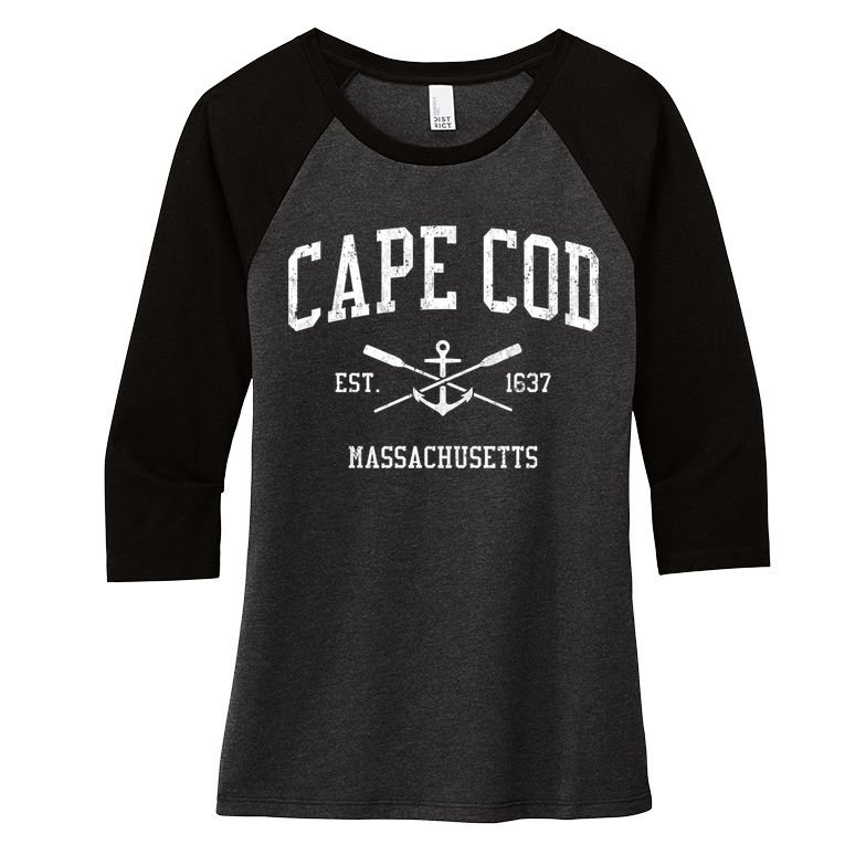Cape Cod Ma Vintage Crossed Oars And Boat Anchor Sports Gift Women's Tri-Blend 3/4-Sleeve Raglan Shirt