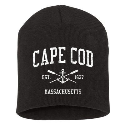 Cape Cod Ma Vintage Crossed Oars And Boat Anchor Sports Gift Short Acrylic Beanie