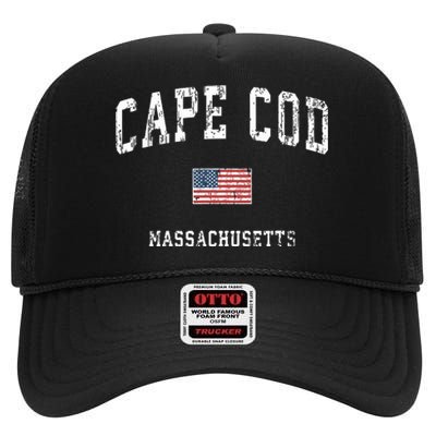 Cape Cod Massachusetts Ma Vintage American Flag Sports High Crown Mesh Back Trucker Hat