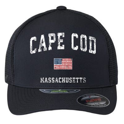 Cape Cod Massachusetts Ma Vintage American Flag Sports Flexfit Unipanel Trucker Cap