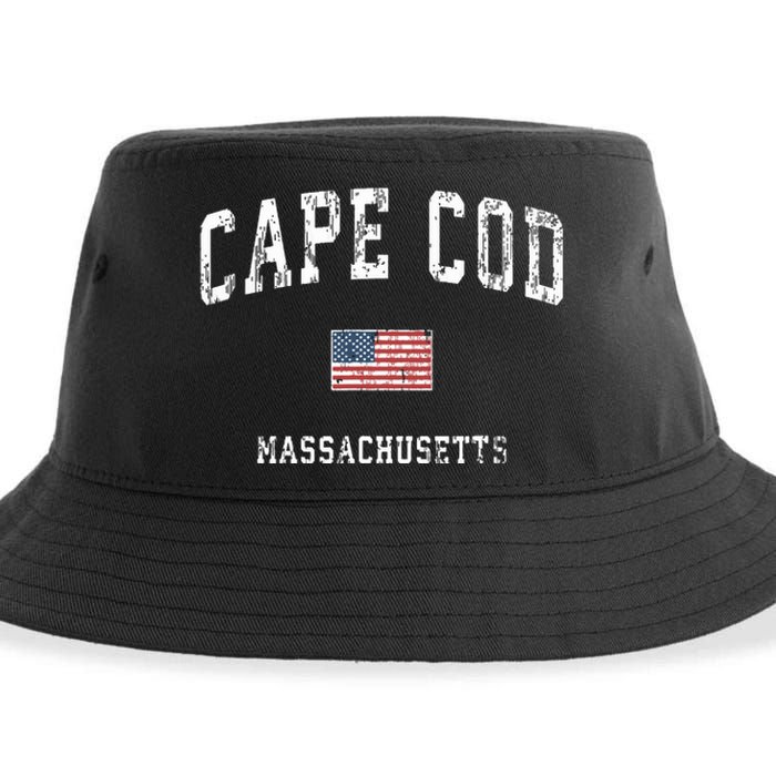 Cape Cod Massachusetts Ma Vintage American Flag Sports Sustainable Bucket Hat