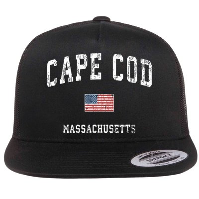 Cape Cod Massachusetts Ma Vintage American Flag Sports Flatbill Hat