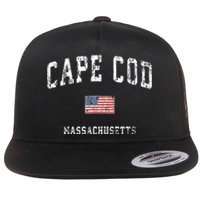 Cape Cod Massachusetts Ma Vintage American Flag Sports Flat Bill Trucker Hat