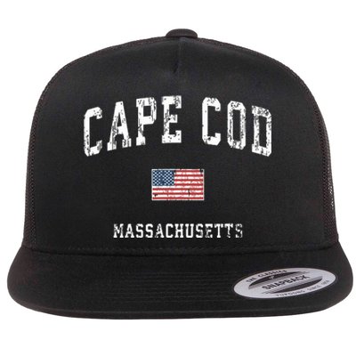 Cape Cod Massachusetts Ma Vintage American Flag Sports Flat Bill Trucker Hat