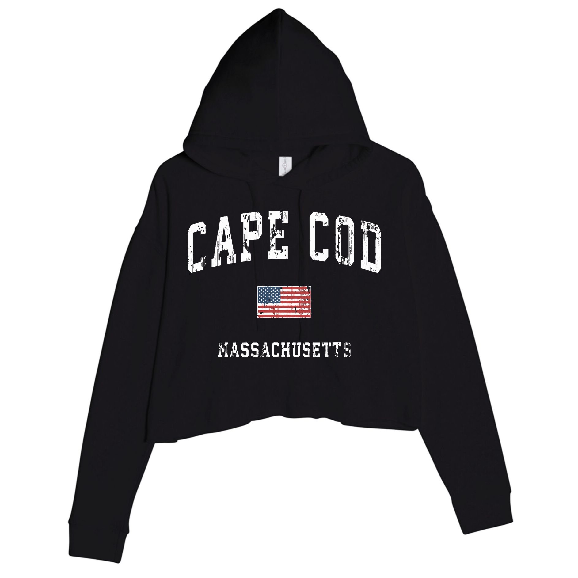 Cape Cod Massachusetts Ma Vintage American Flag Sports Crop Fleece Hoodie