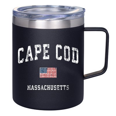 Cape Cod Massachusetts Ma Vintage American Flag Sports 12oz Stainless Steel Coffee Mug