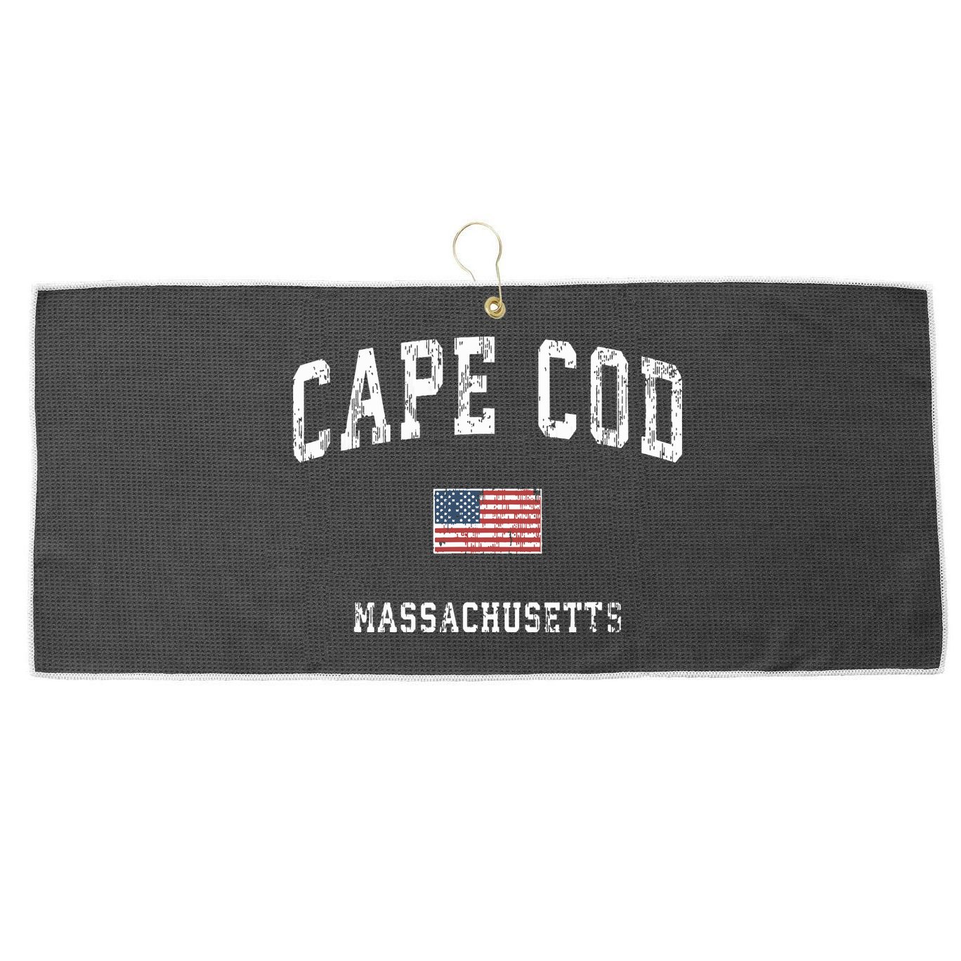 Cape Cod Massachusetts Ma Vintage American Flag Sports Large Microfiber Waffle Golf Towel