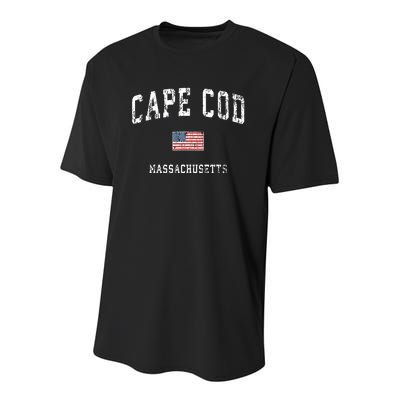 Cape Cod Massachusetts Ma Vintage American Flag Sports Youth Performance Sprint T-Shirt