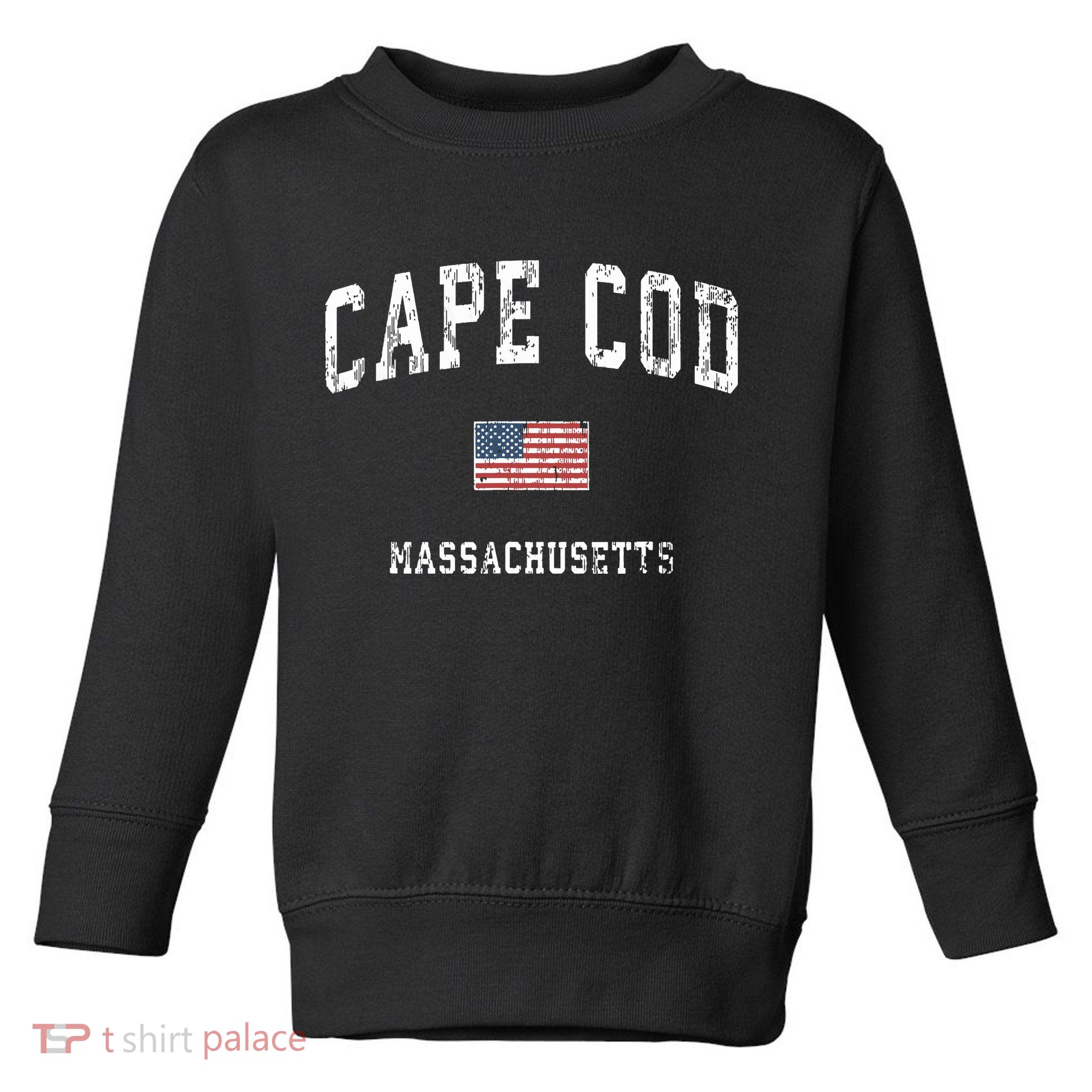 Cape Cod Massachusetts Ma Vintage American Flag Sports Toddler Sweatshirt