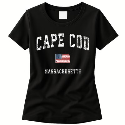 Cape Cod Massachusetts Ma Vintage American Flag Sports Womens T-Shirt