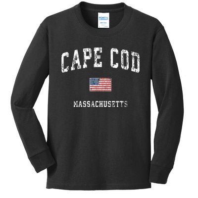 Cape Cod Massachusetts Ma Vintage American Flag Sports Kids Long Sleeve Shirt