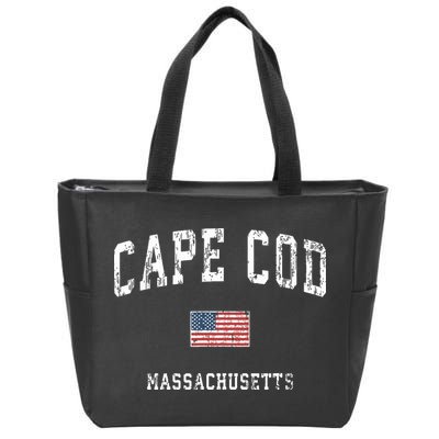 Cape Cod Massachusetts Ma Vintage American Flag Sports Zip Tote Bag