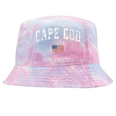 Cape Cod Massachusetts Ma Vintage American Flag Sports Tie-Dyed Bucket Hat