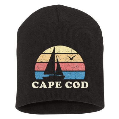 Cape Cod MA Vintage Sailboat 70s Throwback Sunset Short Acrylic Beanie