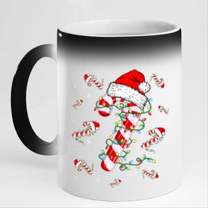 Candy Cane Merry And Bright Red White Lights Christmas 11oz Black Color Changing Mug