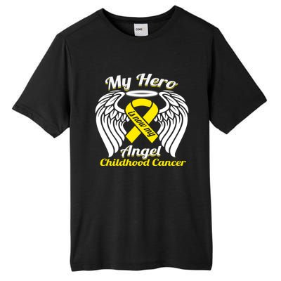 Childhood Cancer My Hero Is Now My Angel Wings Gift Funny Gift Tall Fusion ChromaSoft Performance T-Shirt