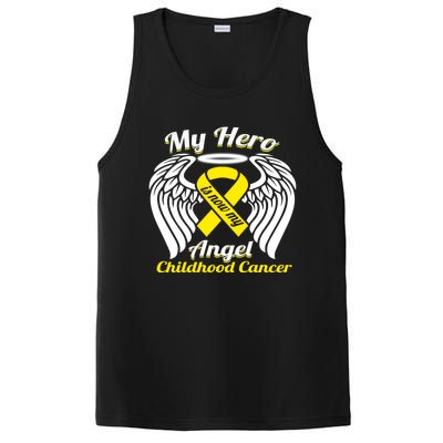 Childhood Cancer My Hero Is Now My Angel Wings Gift Funny Gift PosiCharge Competitor Tank