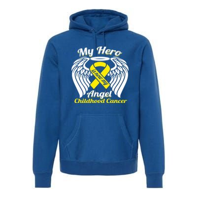 Childhood Cancer My Hero Is Now My Angel Wings Gift Funny Gift Premium Hoodie