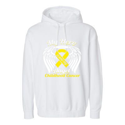 Childhood Cancer My Hero Is Now My Angel Wings Gift Funny Gift Garment-Dyed Fleece Hoodie