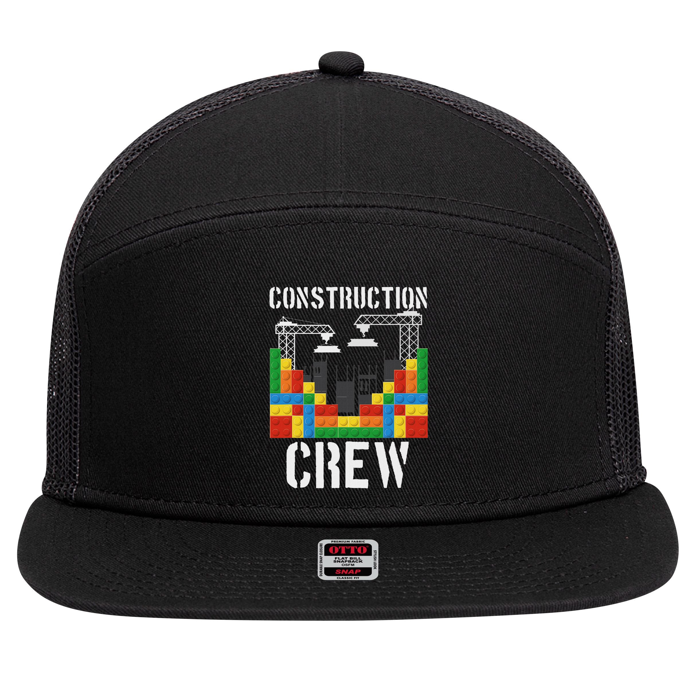 Construction Crew Master Builder Bricklayer Building Blocks 7 Panel Mesh Trucker Snapback Hat