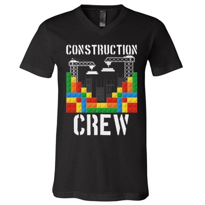 Construction Crew Master Builder Bricklayer Building Blocks V-Neck T-Shirt