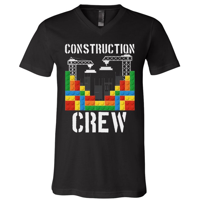 Construction Crew Master Builder Bricklayer Building Blocks V-Neck T-Shirt