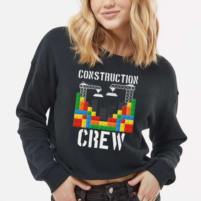 Construction Crew Master Builder Bricklayer Building Blocks Cropped Pullover Crew