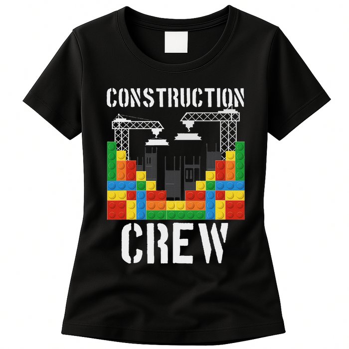Construction Crew Master Builder Bricklayer Building Blocks Womens T-Shirt