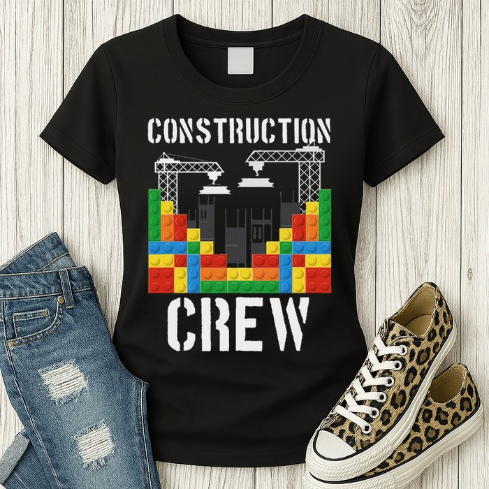 Construction Crew Master Builder Bricklayer Building Blocks Womens T-Shirt