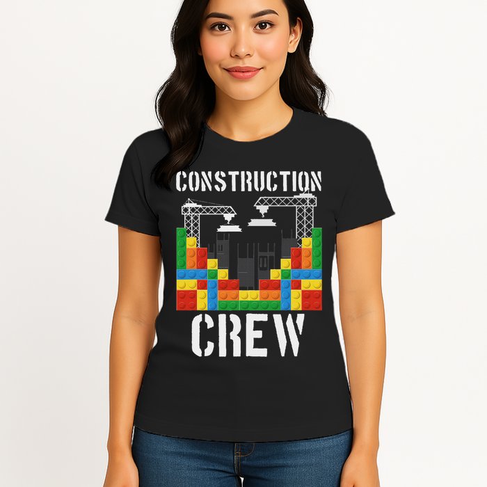 Construction Crew Master Builder Bricklayer Building Blocks Womens T-Shirt