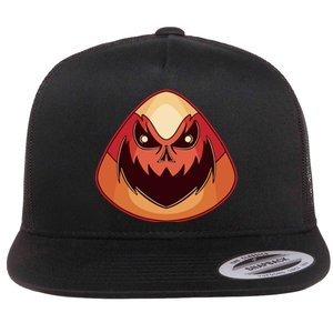 Candy Corn Monster Halloween Flat Bill Trucker Hat