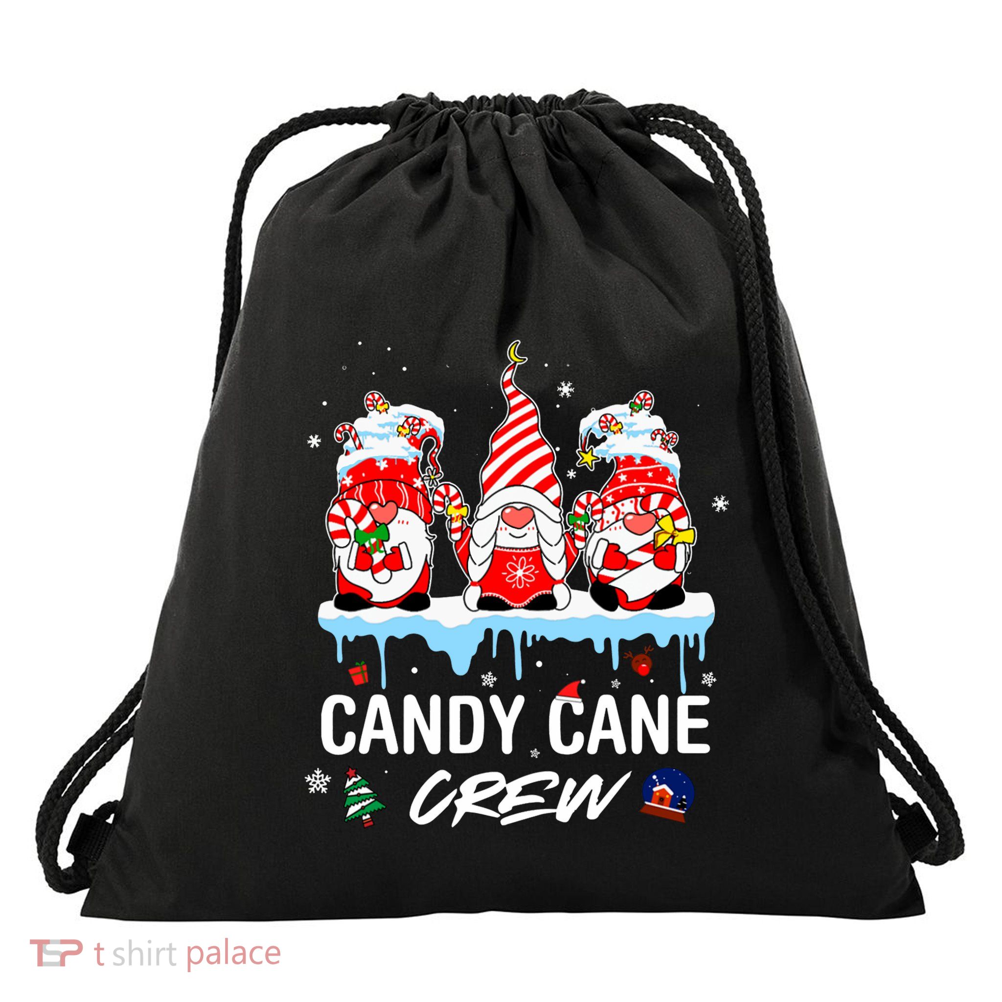 Candy Cane Merry And Bright Red And White Candy Christmas Drawstring Bag