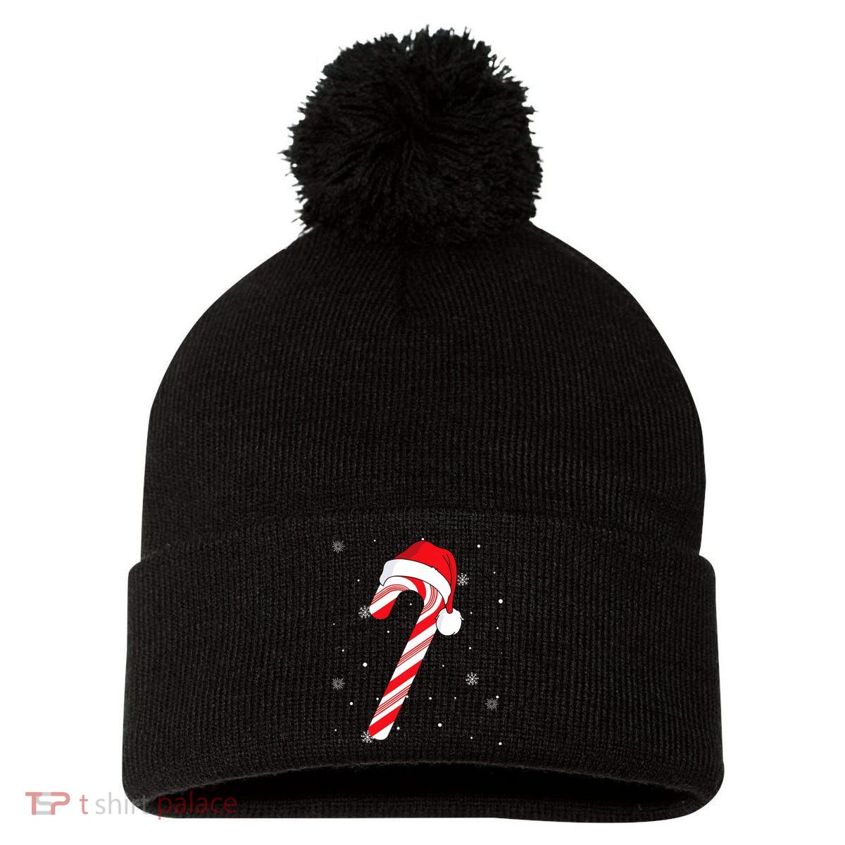 Candy Cane Merry And Bright Red And White Candy Pom Pom 12in Knit Beanie