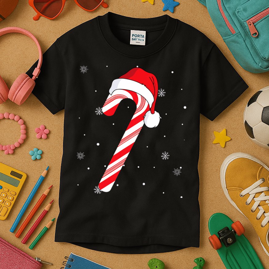 Candy Cane Merry And Bright Red And White Candy Kids T-Shirt