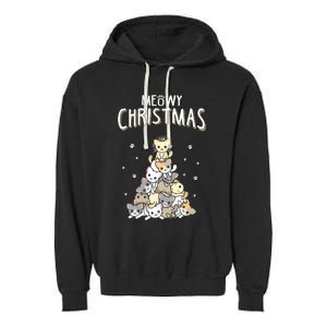 Cat Christmas Meow Christmas Garment-Dyed Fleece Hoodie