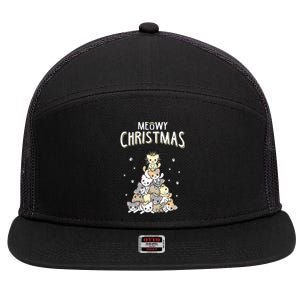 Cat Christmas Meow Christmas 7 Panel Mesh Trucker Snapback Hat