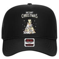 Cat Christmas Meow Christmas High Crown Mesh Back Trucker Hat