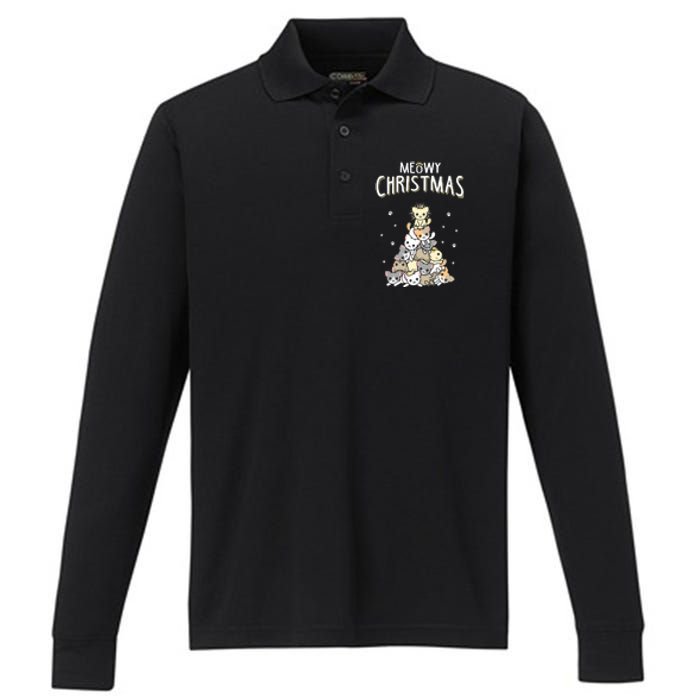 Cat Christmas Meow Christmas Performance Long Sleeve Polo