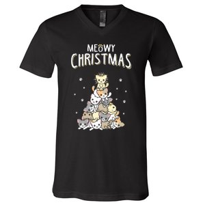 Cat Christmas Meow Christmas V-Neck T-Shirt