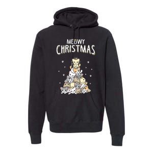 Cat Christmas Meow Christmas Premium Hoodie