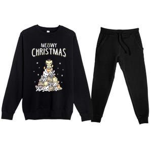 Cat Christmas Meow Christmas Premium Crewneck Sweatsuit Set