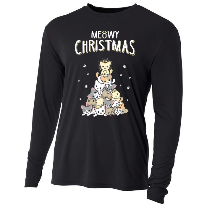 Cat Christmas Meow Christmas Cooling Performance Long Sleeve Crew