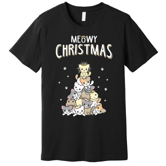 Cat Christmas Meow Christmas Premium T-Shirt