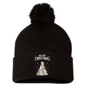 Cat Christmas Meow Christmas Pom Pom 12in Knit Beanie